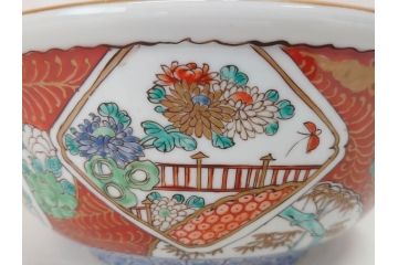 江戸後期　古伊万里　錦手　金彩　色絵　窓絵　鶴に仙人図　約28cm　9寸　色鮮やかな珍しい図柄に目を惹かれてしまう深鉢(人物、大鉢、丼、深皿、和食器、共箱付き、九寸)(R-071572)