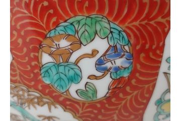 江戸後期　古伊万里　錦手　金彩　色絵　窓絵　鶴に仙人図　約28cm　9寸　色鮮やかな珍しい図柄に目を惹かれてしまう深鉢(人物、大鉢、丼、深皿、和食器、共箱付き、九寸)(R-071572)