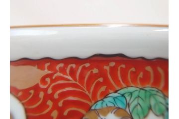 江戸後期　古伊万里　錦手　金彩　色絵　窓絵　鶴に仙人図　約28cm　9寸　色鮮やかな珍しい図柄に目を惹かれてしまう深鉢(人物、大鉢、丼、深皿、和食器、共箱付き、九寸)(R-071572)