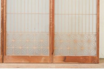 アンティーク建具　両面ガラス　和モダンな雰囲気づくりにおすすめの組子入り書院戸4枚セット(窓、引き戸、ガラス戸)(R-071586)