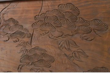 アンティーク建具　希少デザイン　彫刻と透かし彫りがアクセントの欄間1枚(明り取り、明かり取り)(R-071587)