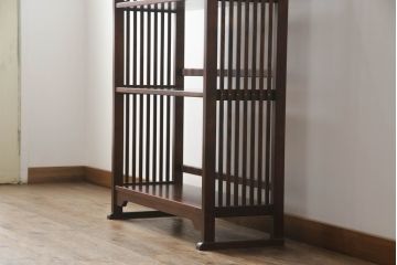 和製ビンテージ　九州民芸家具　国産民芸家具　格子デザインが和モダンな印象を高める書棚(本棚、オープンラック、飾り棚、ブックシェルフ、ヴィンテージ)(R-071592)