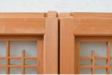 アンティーク建具　片面ガラス　カモメ・松・舟の彫刻入り書院戸4枚セット(窓、引き戸、ガラス戸)(R-071595)