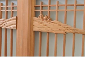 アンティーク建具　片面ガラス　カモメ・松・舟の彫刻入り書院戸4枚セット(窓、引き戸、ガラス戸)(R-071595)
