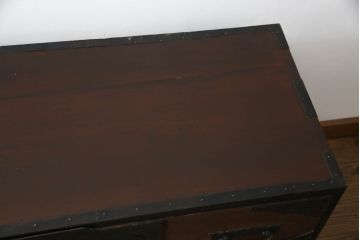 和製アンティーク　高級品!!　古民具・骨董　総桐材　希少!鳳凰の特大金具が素晴らしい佐渡小木箪笥ローボード(佐渡箪笥、和タンス、芸者箪笥、総桐箪笥、総桐たんす、衣装箪笥、整理たんす、時代箪笥、引き出し、ローチェスト、テレビ台、テレビボード)(R-071599)