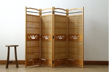 和製ビンテージ　和の趣あふれる4連衝立て　(R-071604)