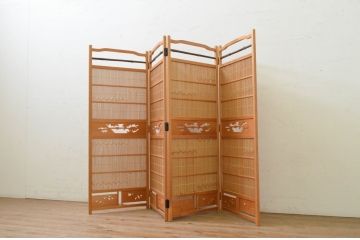 和製ビンテージ　和の趣あふれる4連衝立て(衝い立て、パーテーション、つい立て、仕切り、ヴィンテージ)(R-071604)