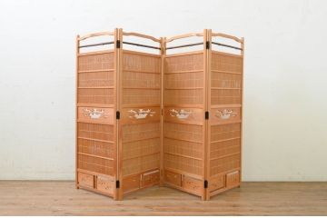 和製ビンテージ　和の趣あふれる4連衝立て(衝い立て、パーテーション、つい立て、仕切り、ヴィンテージ)(R-071604)