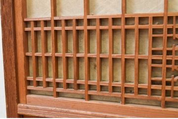 和製アンティーク　上手物!!　凝った作りの組子障子付き無双の折り畳み衝立て(格子、パーテーション、衝い立て、つい立て)(R-071607)