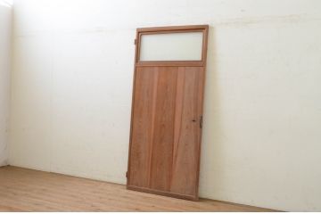 アンティーク建具　杉材　どこか懐かしい雰囲気を感じるガラス入り扉1枚(木製扉、ドア)(R-071617)