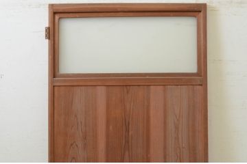 アンティーク建具　杉材　どこか懐かしい雰囲気を感じるガラス入り扉1枚(木製扉、ドア)(R-071617)