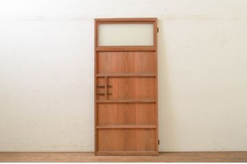 アンティーク建具　杉材　どこか懐かしい雰囲気を感じるガラス入り扉1枚(木製扉、ドア)(R-071617)