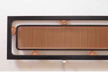 アンティーク建具　高級品!!　上手物!!　黒漆枠　上品な彫刻と繊細な格子が素敵な欄間2枚セット(明かり取り、明り取り)(R-071661)