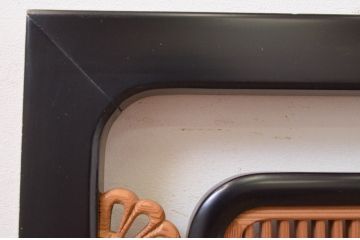 アンティーク建具　高級品!!　上手物!!　黒漆枠　上品な彫刻と繊細な格子が素敵な欄間2枚セット(明かり取り、明り取り)(R-071661)