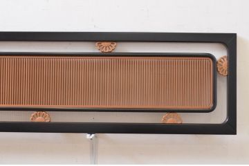 アンティーク建具　高級品!!　上手物!!　黒漆枠　上品な彫刻と繊細な格子が素敵な欄間2枚セット(明かり取り、明り取り)(R-071662)
