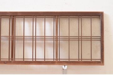 アンティーク建具　和モダンな空間づくりにおすすめ!格子入りの横長引き戸2枚セット(ダイヤガラス、窓、明かり取り、明り取り、ガラス欄間)(R-071663)