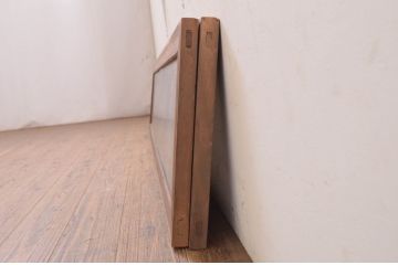 アンティーク建具　片面ガラス　繊細な格子が目を惹く筬欄間2枚セット(明かり取り、明り取り、オサランマ、おさらんま、格子欄間)(R-071666)