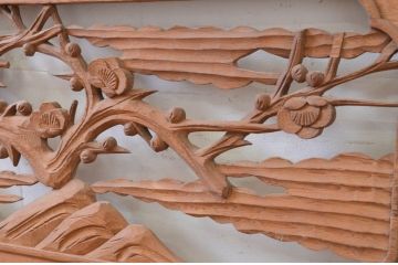 アンティーク建具　躍動感ある松竹梅の彫りが美しい彫刻欄間2枚セット(明り取り、明かり取り)(R-071667)