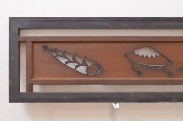 アンティーク建具　希少デザイン!!　タケノコ・笠・クワ等の透かし彫りがアクセントの彫刻欄間2枚セット(明り取り、明かり取り)(R-071668)