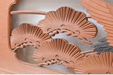 アンティーク建具　華やかな空間を演出する鶴と松の彫刻欄間2枚セット(明り取り、明かり取り)(R-071671)