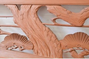 アンティーク建具　華やかな空間を演出する鶴と松の彫刻欄間2枚セット(明り取り、明かり取り)(R-071671)