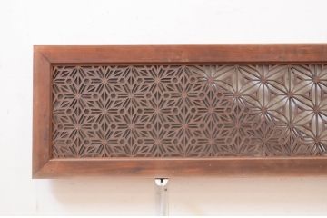 アンティーク建具　凝ったデザインの組子が魅力的な組子入り欄間2枚セット(明り取り、明かり取り、ランマ)(R-071673)