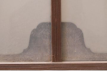 アンティーク建具　珍しいデザインのガラス入り明かり取り2枚セット(明り取り、欄間、ランマ)(R-071674)