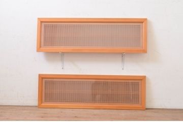 アンティーク建具　両面ガラス　繊細な格子が目を惹く筬(おさ)欄間2枚セット(明り取り、明かり取り、オサランマ)(R-071677)