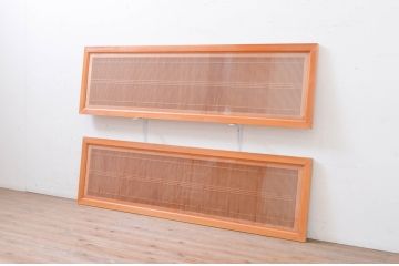 アンティーク建具　両面ガラス　繊細な格子が目を惹く筬(おさ)欄間2枚セット(明り取り、明かり取り、オサランマ、建具)(R-071678)