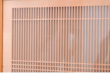 アンティーク建具　両面ガラス　繊細な格子が目を惹く筬(おさ)欄間2枚セット(明り取り、明かり取り、オサランマ、建具)(R-071678)