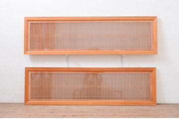 アンティーク建具　両面ガラス　繊細な格子が目を惹く筬(おさ)欄間2枚セット(明り取り、明かり取り、オサランマ、建具)(R-071678)
