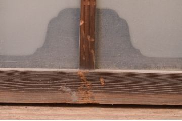アンティーク建具　珍しいデザインのガラス入り欄間2枚セット(明り取り、明かり取り、ランマ)(R-071681)