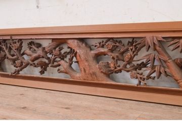 アンティーク建具　松竹梅　和の空間を演出する彫刻欄間2枚セット(明り取り、明かり取り、ランマ)(R-071684)