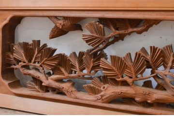 アンティーク建具　井波彫刻　清山作　繊細な松・梅のデザインが目を惹く両面彫刻欄間2枚セット(明かり取り、明り取り)(R-071690)