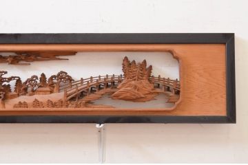 アンティーク建具　風情ある風景の彫刻が和の空間を高める両面彫刻欄間2枚セット(定価約120万円)(明かり取り、明り取り)(R-071692)