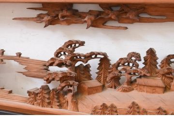 アンティーク建具　風情ある風景の彫刻が和の空間を高める両面彫刻欄間2枚セット(定価約120万円)(明かり取り、明り取り)(R-071692)