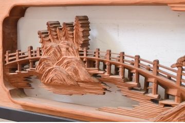 アンティーク建具　風情ある風景の彫刻が和の空間を高める両面彫刻欄間2枚セット(定価約120万円)(明かり取り、明り取り)(R-071692)