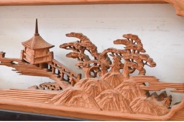 アンティーク建具　風情ある風景の彫刻が和の空間を高める両面彫刻欄間2枚セット(定価約120万円)(明かり取り、明り取り)(R-071692)