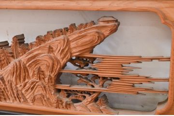 アンティーク建具　風情ある風景の彫刻が和の空間を高める両面彫刻欄間2枚セット(定価約120万円)(明かり取り、明り取り)(R-071692)