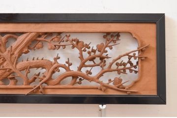 アンティーク建具　井波彫刻　寿峰刀　躍動感ある松竹梅が見事な両面彫刻欄間2枚セット(明かり取り、明り取り)(R-071693)