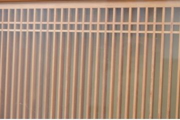 アンティーク建具　上手物!　両面ガラス　繊細な格子が目を惹く筬欄間2枚セット(明かり取り、明り取り、オサランマ、おさらんま、格子欄間)(R-071699)