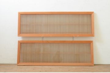 アンティーク建具　上手物!　両面ガラス　繊細な格子が目を惹く筬欄間2枚セット(明かり取り、明り取り、オサランマ、おさらんま、格子欄間)(R-071699)