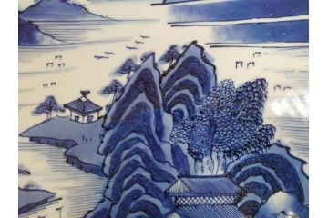 江戸期　古伊万里　染付　1尺5寸　約47cm　繊細に描かれた山水図が上質な和の雰囲気を高める大皿(和皿、和食器、一尺五寸)(R-071725)