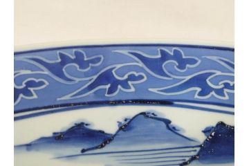 江戸期　古伊万里　染付　1尺5寸　約47cm　繊細に描かれた山水図が上質な和の雰囲気を高める大皿(和皿、和食器、一尺五寸)(R-071725)