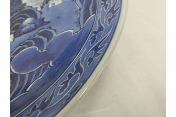 江戸期　古伊万里　染付　1尺5寸　約47cm　繊細に描かれた山水図が上質な和の雰囲気を高める大皿(和皿、和食器、一尺五寸)(R-071725)