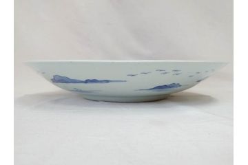 江戸期　古伊万里　染付　1尺5寸　約47cm　繊細に描かれた山水図が上質な和の雰囲気を高める大皿(和皿、和食器、一尺五寸)(R-071725)
