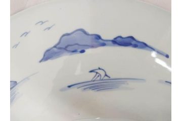 江戸期　古伊万里　染付　1尺5寸　約47cm　繊細に描かれた山水図が上質な和の雰囲気を高める大皿(和皿、和食器、一尺五寸)(R-071725)