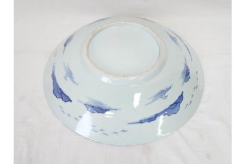 江戸期　古伊万里　染付　1尺5寸　約47cm　繊細に描かれた山水図が上質な和の雰囲気を高める大皿(和皿、和食器、一尺五寸)(R-071725)