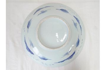 江戸期　古伊万里　染付　1尺5寸　約47cm　繊細に描かれた山水図が上質な和の雰囲気を高める大皿(和皿、和食器、一尺五寸)(R-071725)