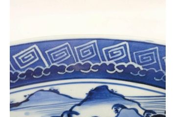 江戸期　古伊万里　染付　1尺5寸　約47cm　繊細に描かれた山水図が上質な和の雰囲気を高める大皿(和皿、和食器、一尺五寸)(R-071726)